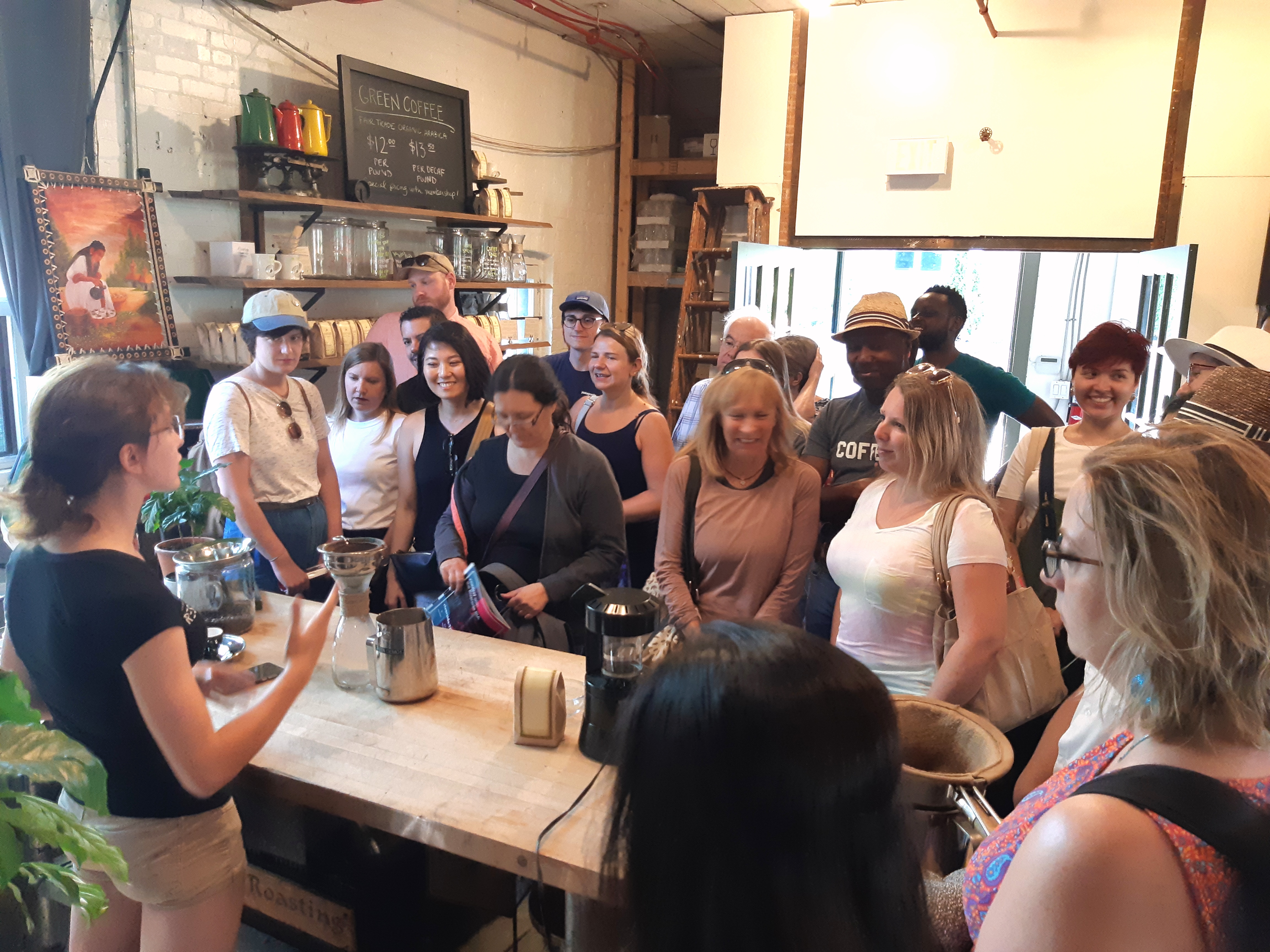 1st Riverside Coffee Walk Stop: Merchants of Green Coffee Demo, from roasting the bean, to grinding, brewing and drinking it.