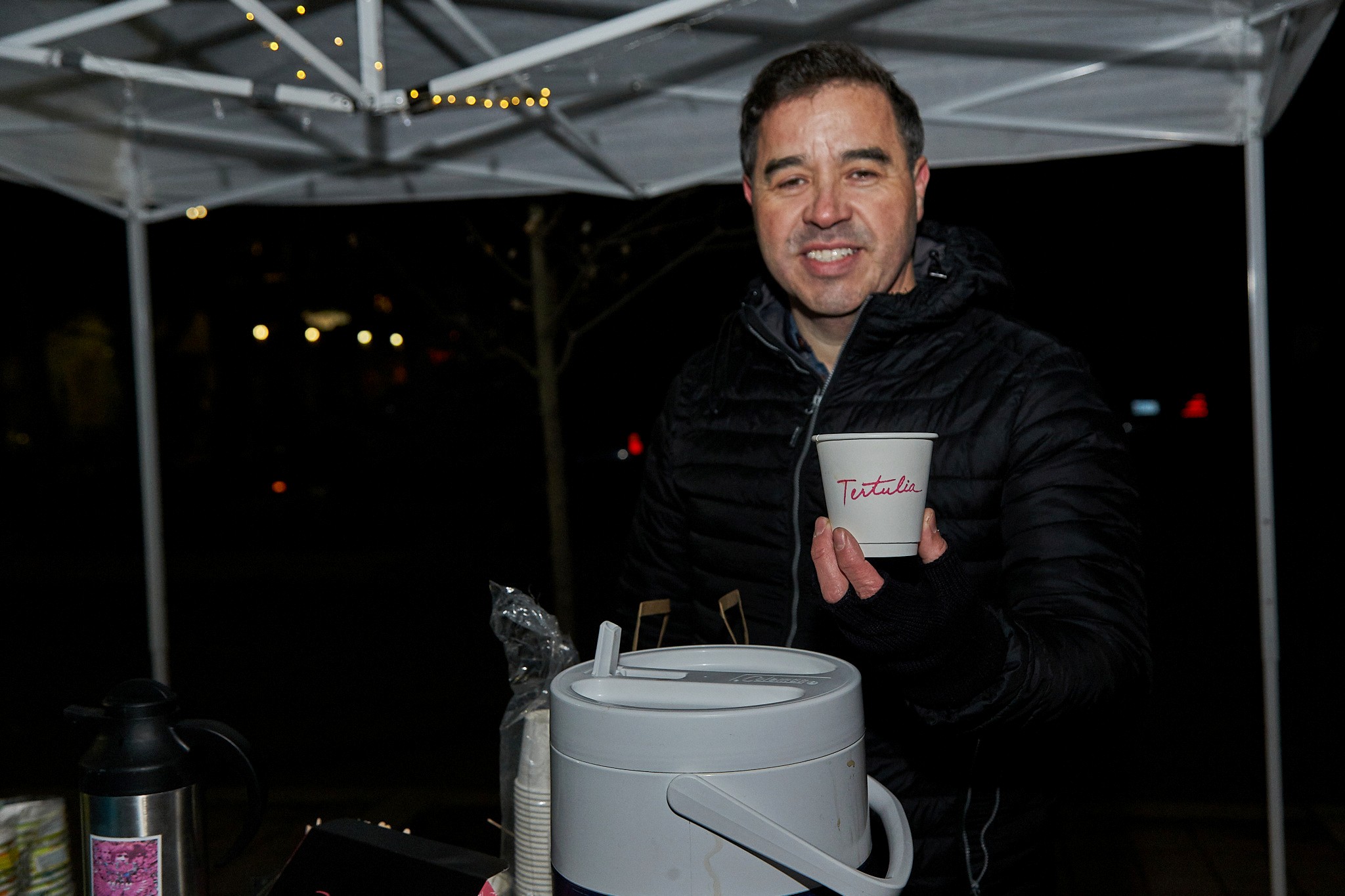 George from Tertulia serving up cognacr-infused coffee, Light Up Riverside, Toronto 2019