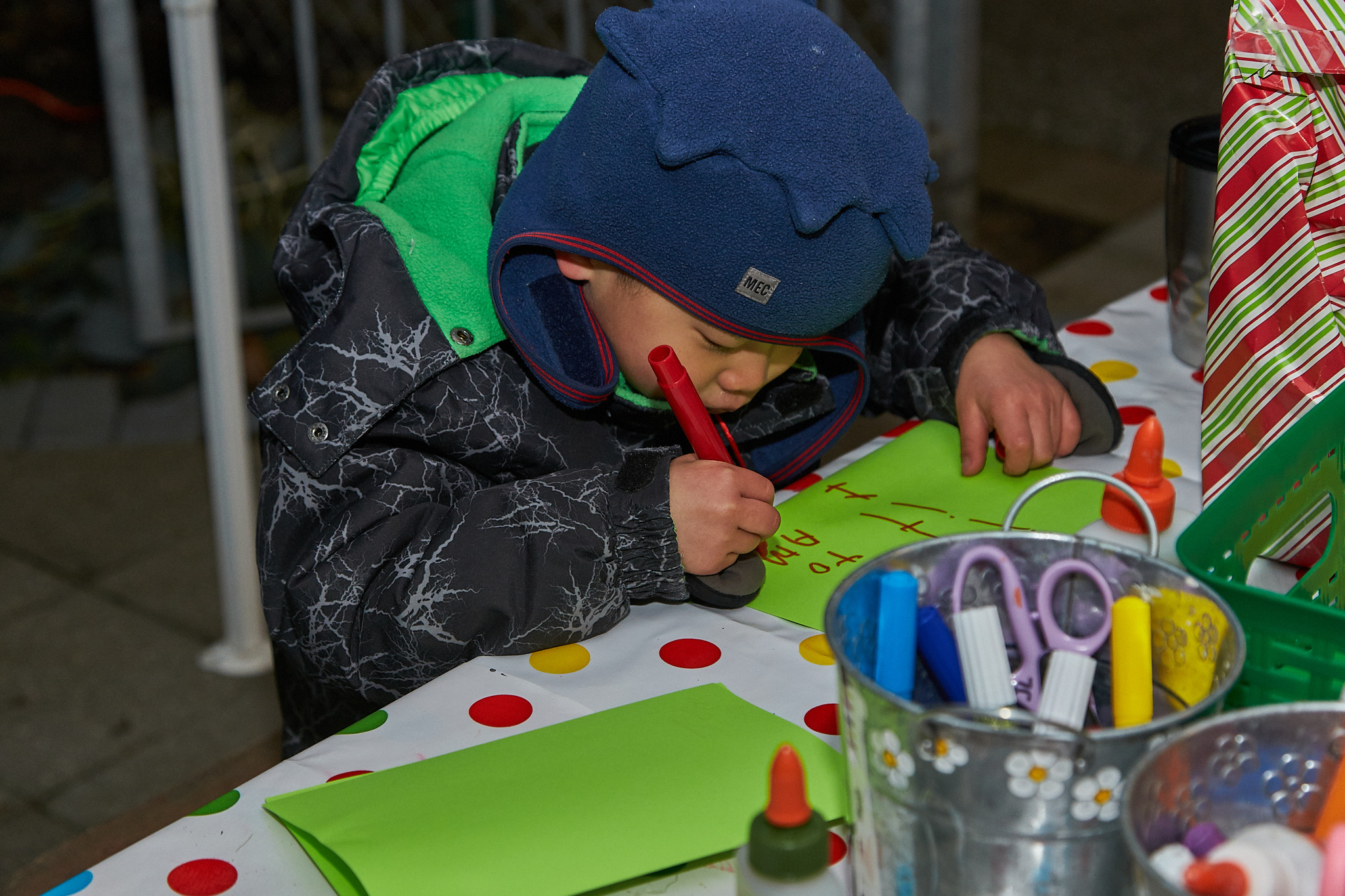 Kids enjoying the crafts, Letters to Santa, Light Up Riverside 2019