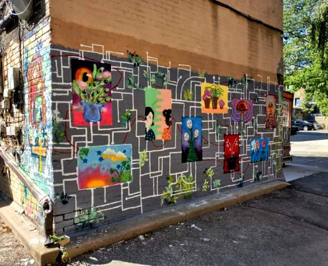 The result: "Girls Mural Camp - 2020 Mural in Riverside" on the north facing wall of 4 Munro (in the laneway)