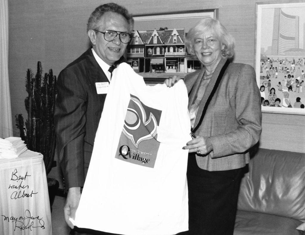 In this 1993 photo Albert Edelstein, is with former Mayor of Toronto the late June Rowlands in the Mayor's office (Photo by J. Richards)