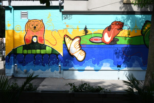 Mural created by Quentin “Que Rock” Commanda located at 800 Queen St East representing the Anishinaabe creation story