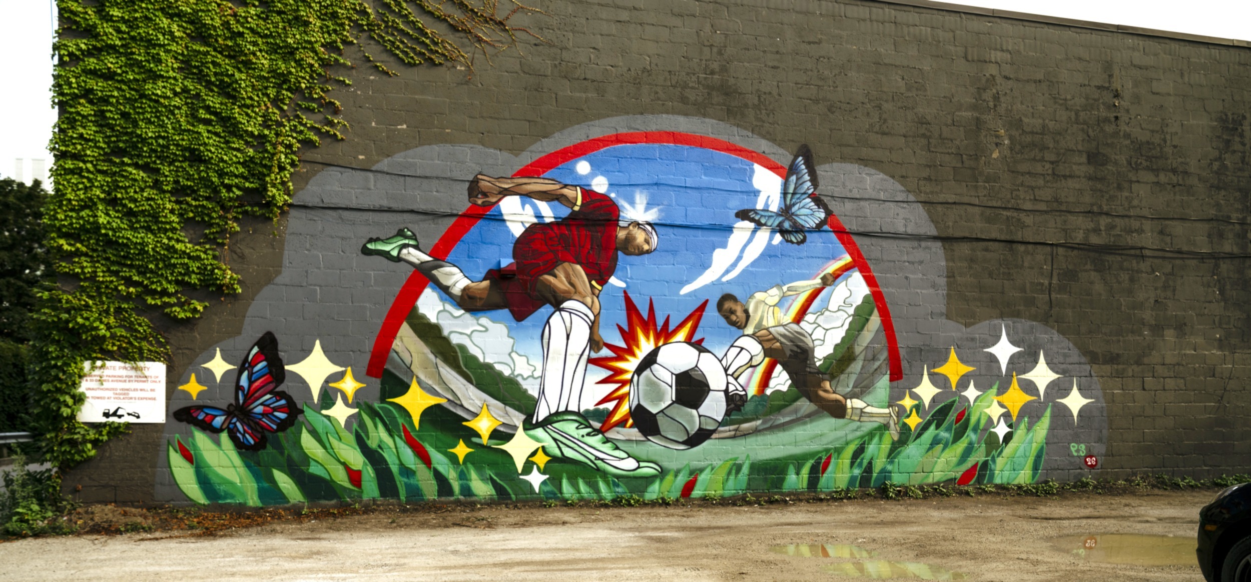 Mural by Phillip Saunders 2026 in Riverside Toronto at 33 Davies Ave